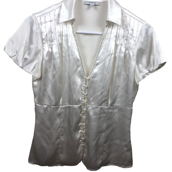 Uno deux trois 123 silk top blouse women’s EU sz 38 (M) pleated white wedding - Picture 1 of 7